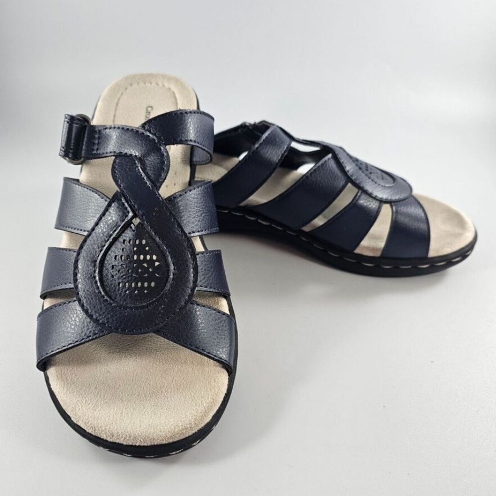croft & barrow Navy Leather Strappy Slide Sandals